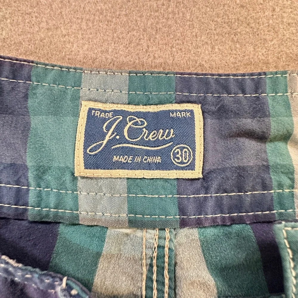 J.Crew‎ Mens Blue Teal Plaid Board Shorts Swim Trunks Size 30 Cargo Pocket